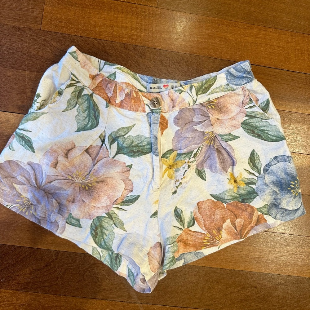 soft white shorts with floral print